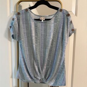 Blue Plaid Women's Top with Button Accents